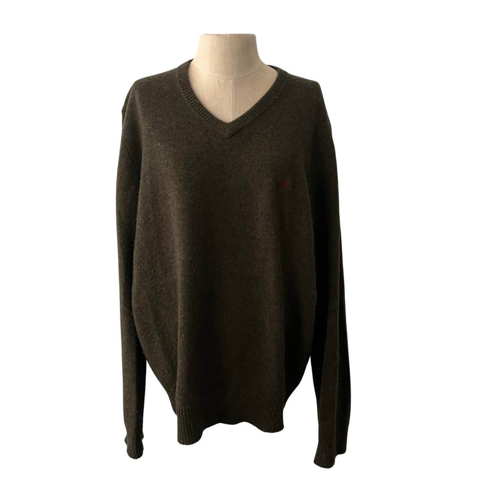 Polo Ralph Lauren Olive Green 100% Lambswool Pullover Sweater Size L